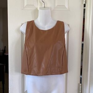 Tahari Sport Women's Active Faux Leather Racerback Cropped Tank